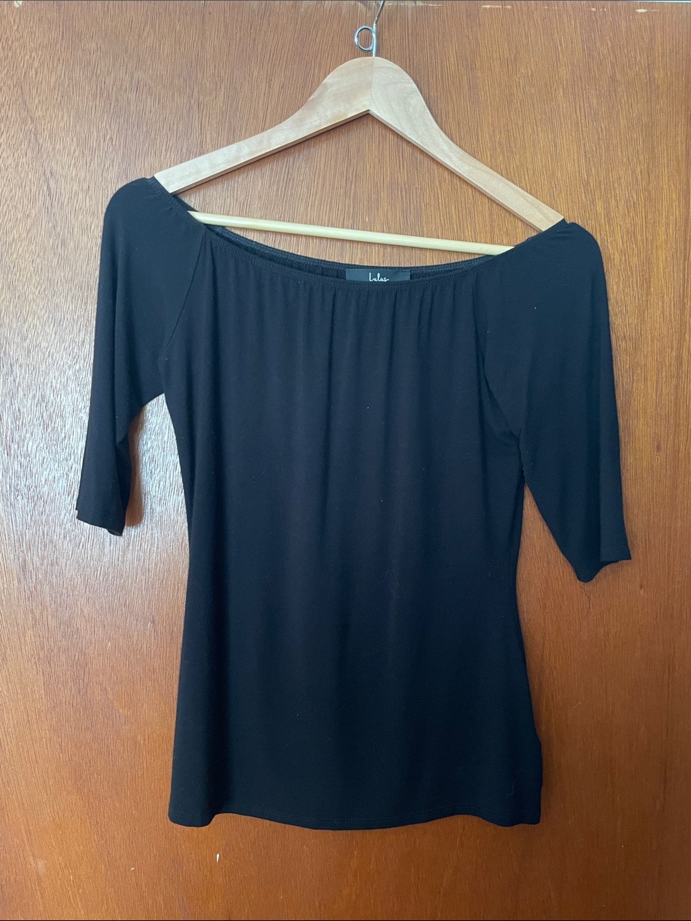 Lulu's Black Off-Shoulder Elbow-Sleeve Top